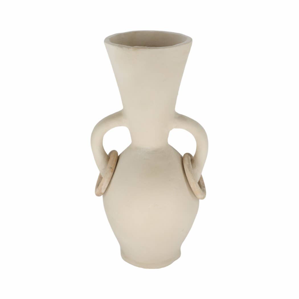 Decorative Vase - Ivory Ceramic Looped Handles, 18 in.