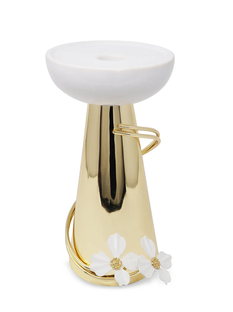 Porcelain Candlestick with Jewel Flower Detail: Tall