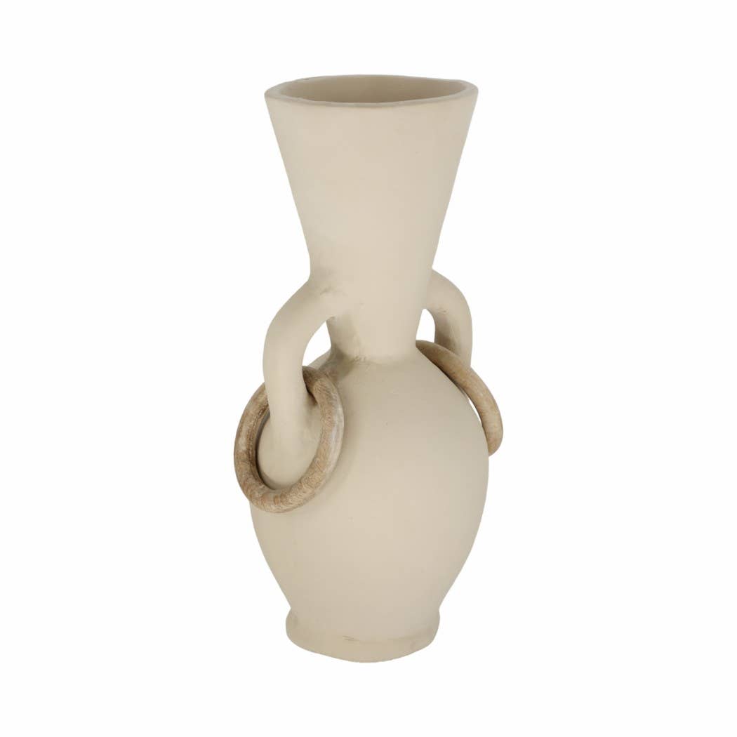 Decorative Vase - Ivory Ceramic Looped Handles, 14 in.