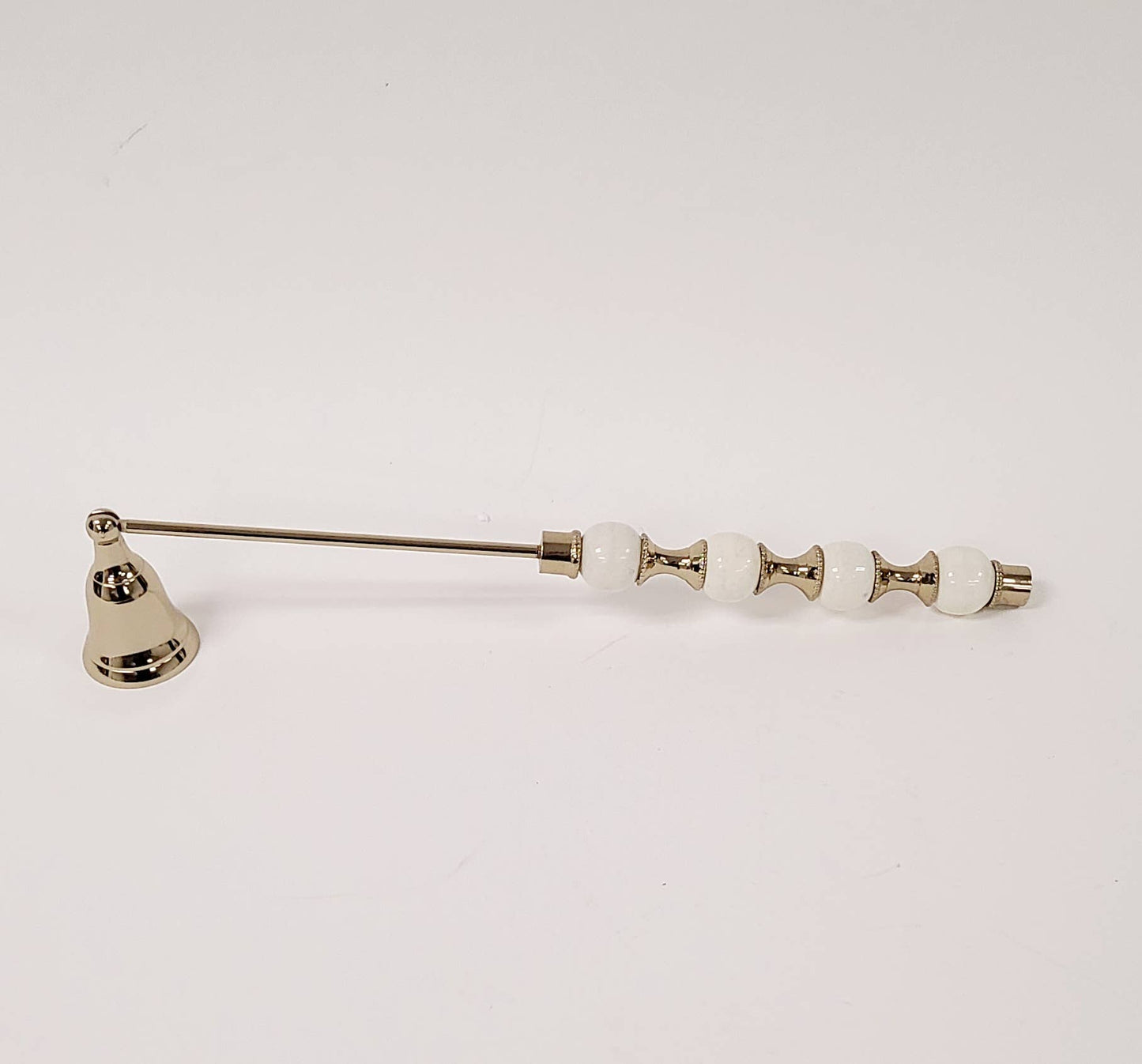 Gold Candle Snuffer White and Gold Beaded Handle