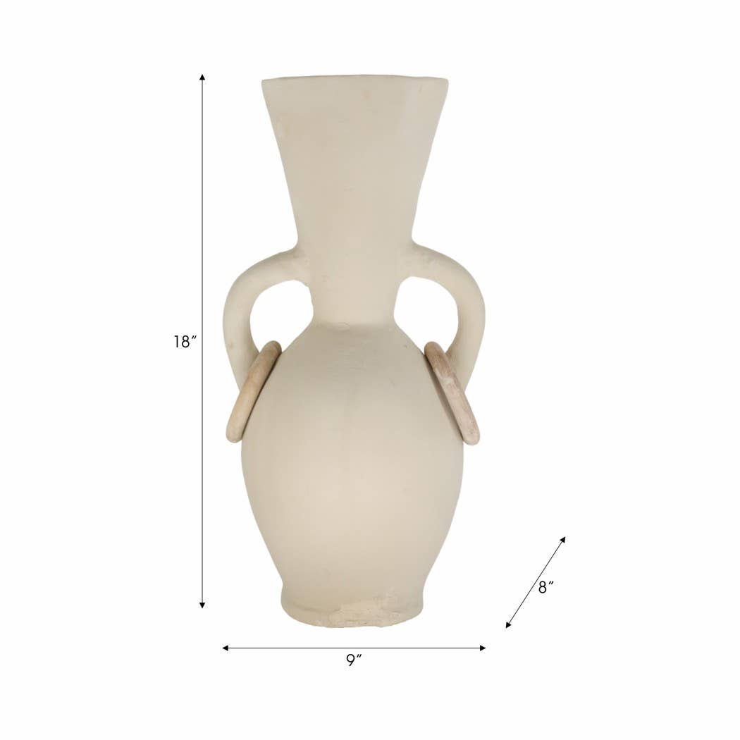 Decorative Vase - Ivory Ceramic Looped Handles, 18 in.