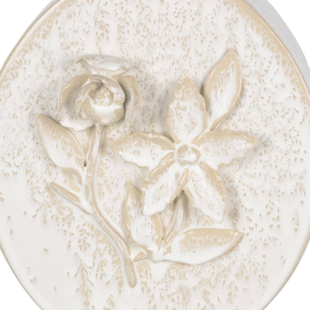 Decorative Vase - White Ceramic Organic Pattern, 10 in.