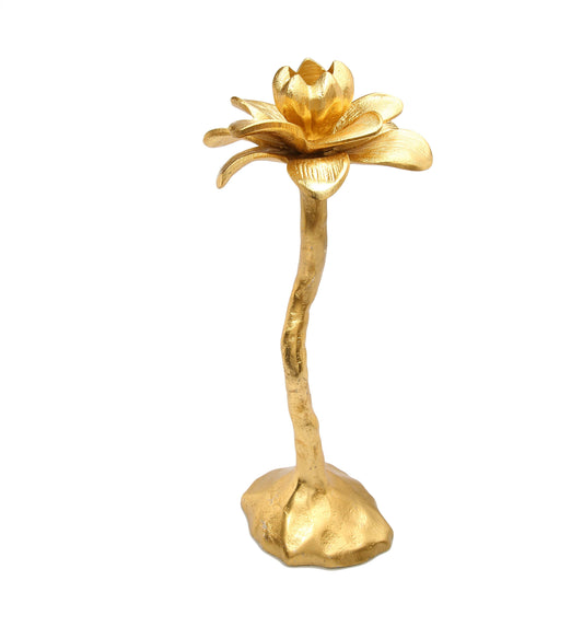 13" Gold Flower Shaped Candle Holder