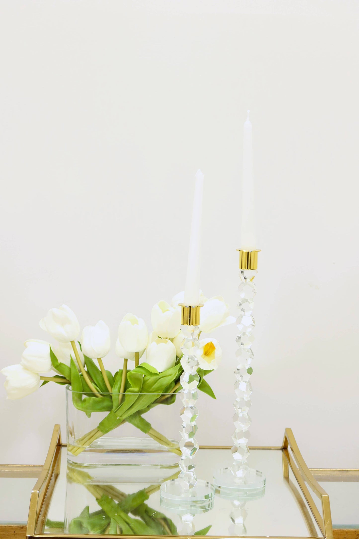 Crystal Dimensional Candlestick w Silver/Gold Tip (2 Sizes)